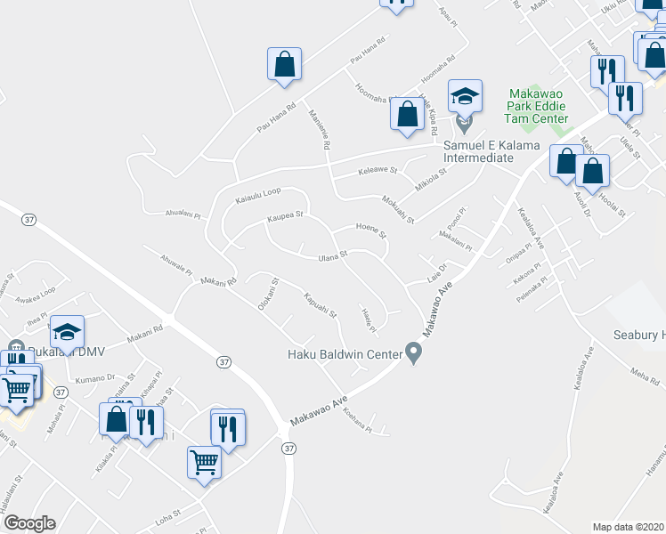 map of restaurants, bars, coffee shops, grocery stores, and more near 145 Ulana Street in Makawao