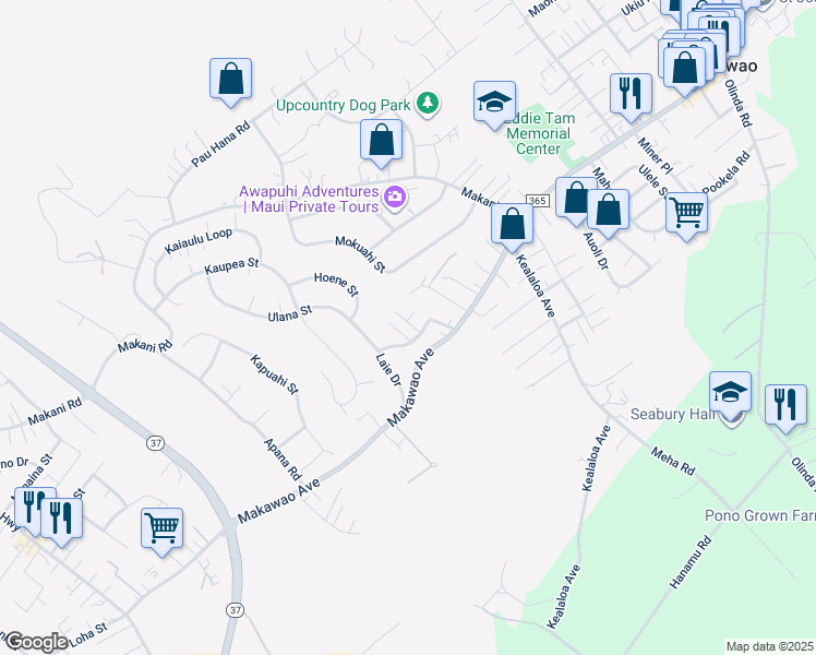 map of restaurants, bars, coffee shops, grocery stores, and more near 15 Laie Iki Place in Makawao