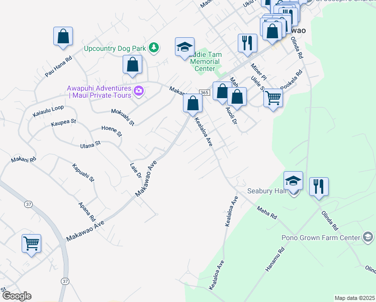 map of restaurants, bars, coffee shops, grocery stores, and more near 718 Onipaa Place in Makawao