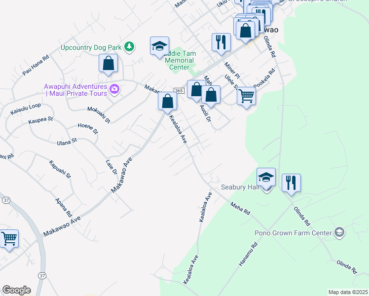 map of restaurants, bars, coffee shops, grocery stores, and more near 776 Kekona Place in Makawao