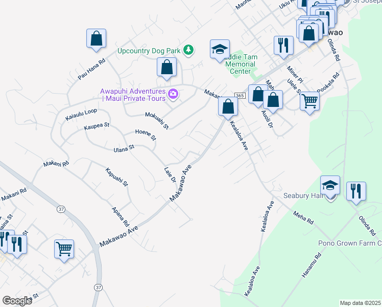 map of restaurants, bars, coffee shops, grocery stores, and more near 620 Laie Drive in Makawao
