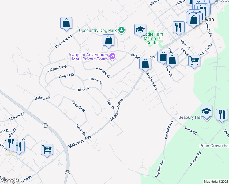map of restaurants, bars, coffee shops, grocery stores, and more near 21 Laie Iki Place in Makawao