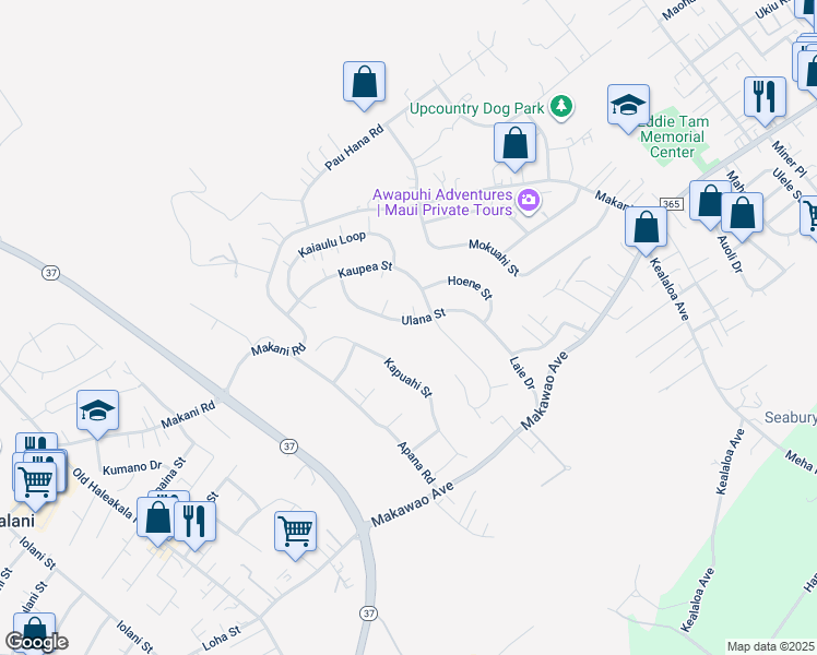 map of restaurants, bars, coffee shops, grocery stores, and more near 159 Ulana Street in Makawao