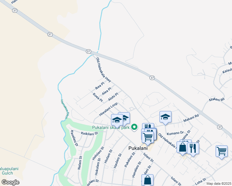 map of restaurants, bars, coffee shops, grocery stores, and more near 26 Alohi Place in Makawao