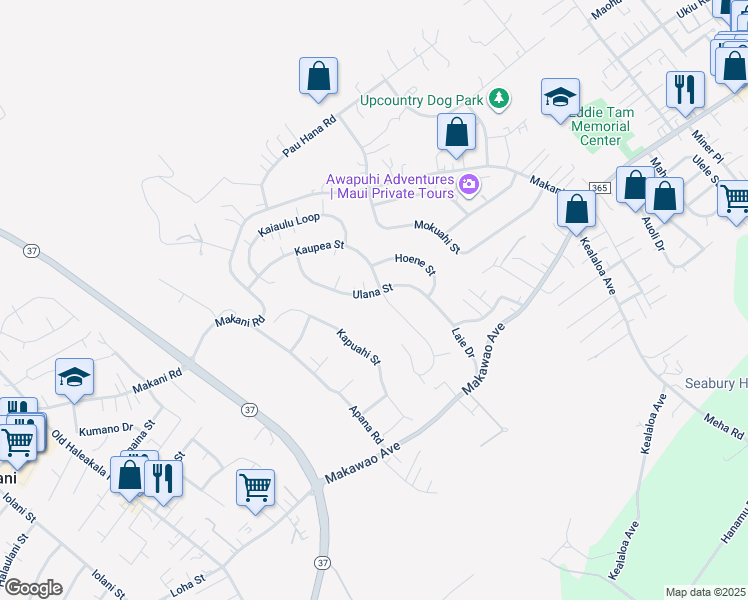 map of restaurants, bars, coffee shops, grocery stores, and more near 145 Ulana Street in Makawao