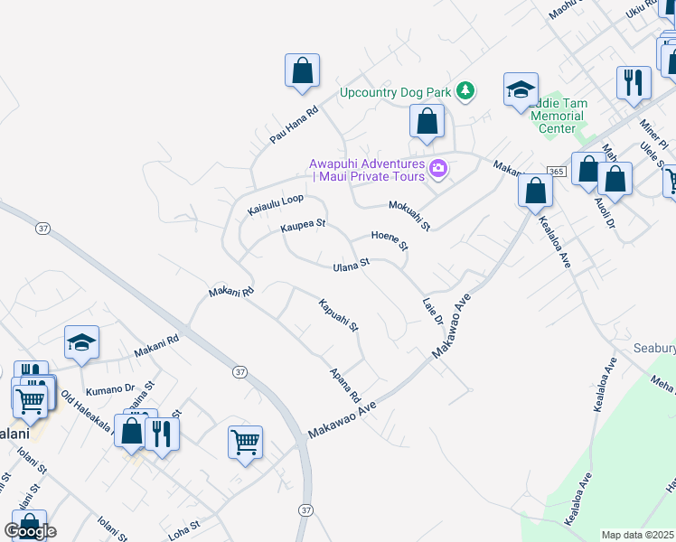 map of restaurants, bars, coffee shops, grocery stores, and more near 159 Ulana Street in Makawao