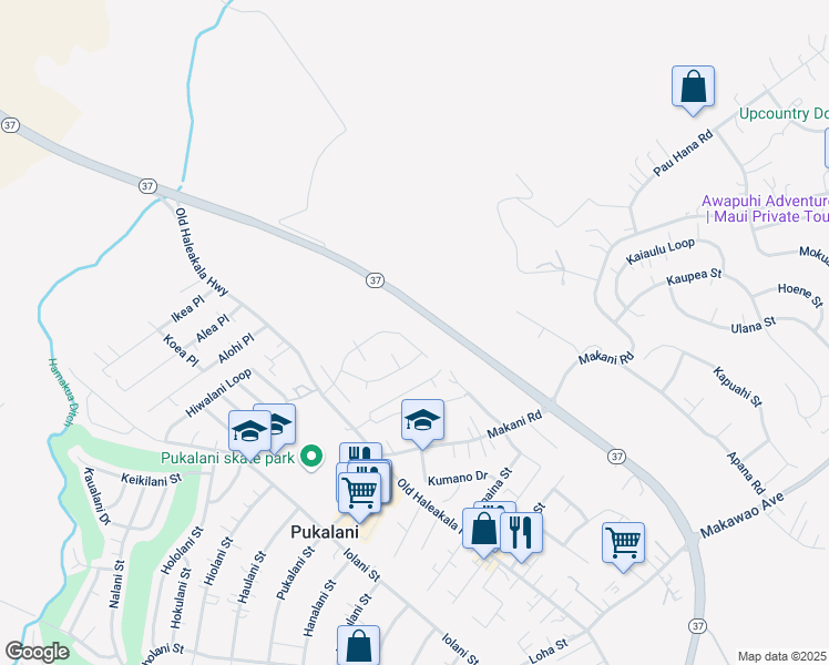 map of restaurants, bars, coffee shops, grocery stores, and more near 156 Piimauna Street in Makawao