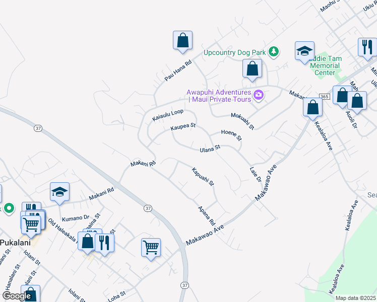map of restaurants, bars, coffee shops, grocery stores, and more near 205 Ulana Street in Makawao
