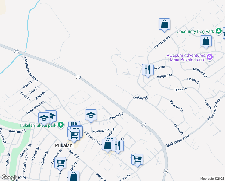 map of restaurants, bars, coffee shops, grocery stores, and more near 111 Ahuwale Place in Makawao
