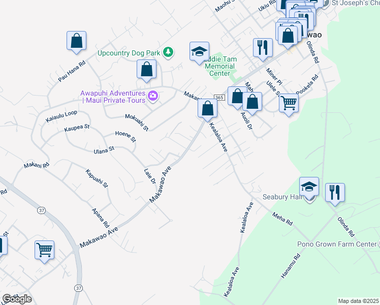 map of restaurants, bars, coffee shops, grocery stores, and more near 696 Onipaa Place in Makawao