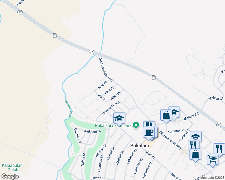 map of restaurants, bars, coffee shops, grocery stores, and more near 35 Alea Place in Makawao