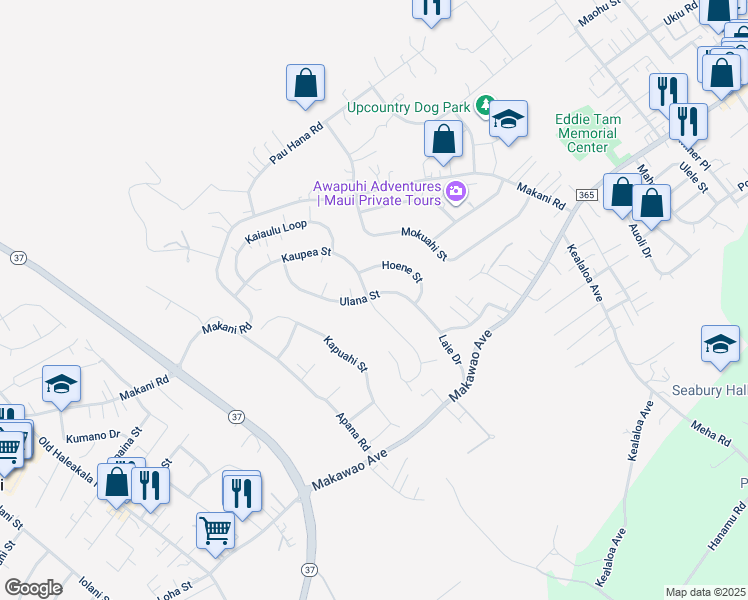 map of restaurants, bars, coffee shops, grocery stores, and more near 285 Kaupea Street in Makawao