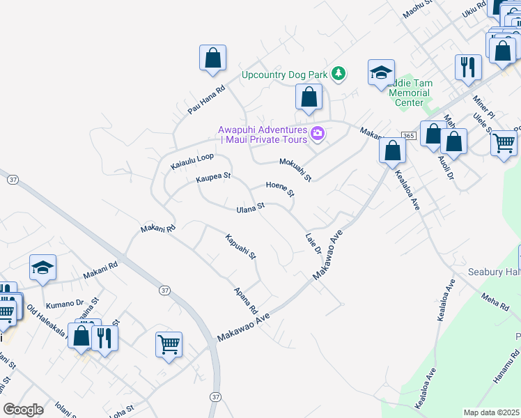 map of restaurants, bars, coffee shops, grocery stores, and more near 285 Kaupea Street in Makawao