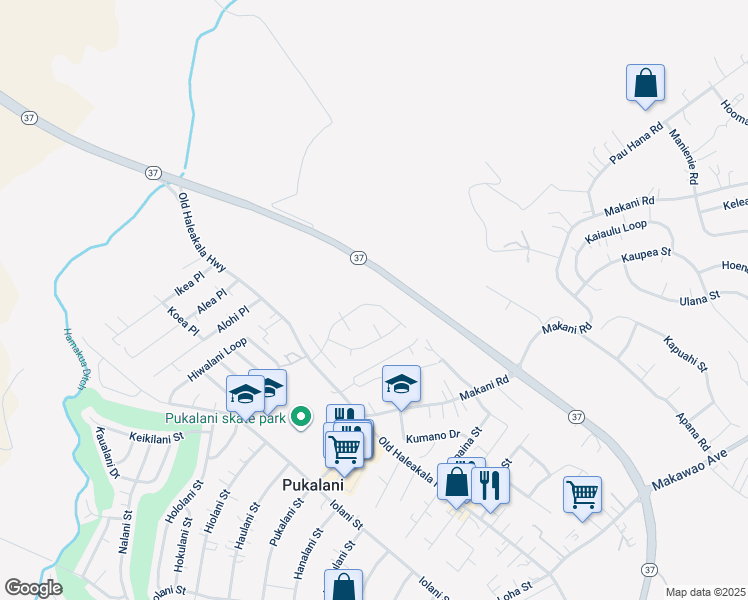 map of restaurants, bars, coffee shops, grocery stores, and more near 135 Piimauna Street in Makawao