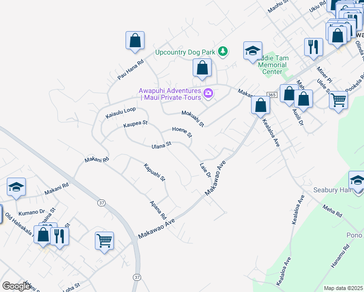 map of restaurants, bars, coffee shops, grocery stores, and more near 64 Ulana Street in Makawao