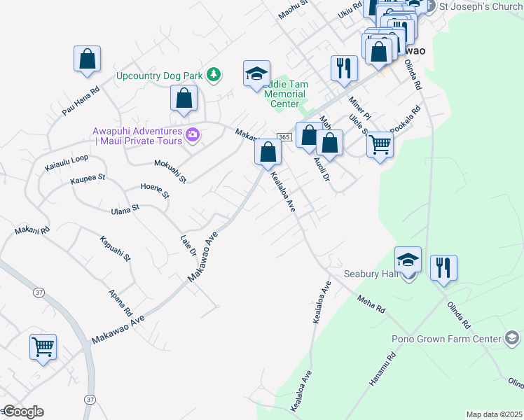 map of restaurants, bars, coffee shops, grocery stores, and more near 729 Onipaa Place in Makawao