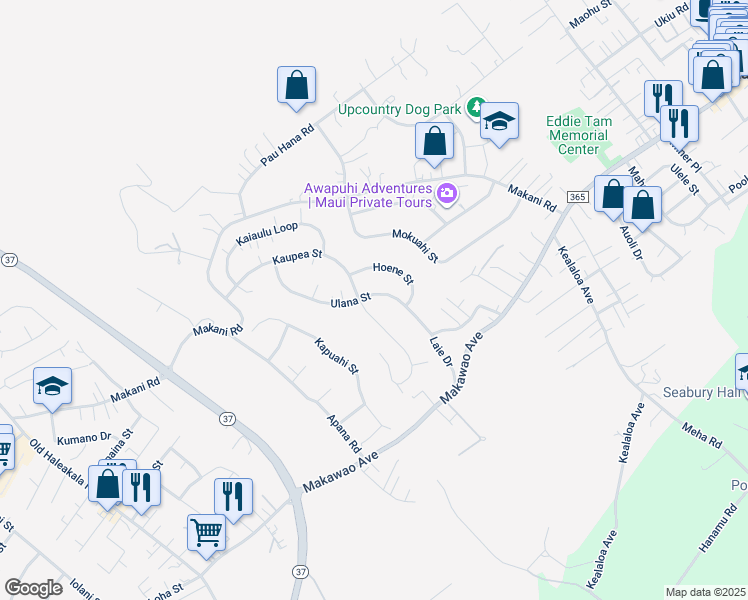 map of restaurants, bars, coffee shops, grocery stores, and more near 101 Ulana Street in Makawao
