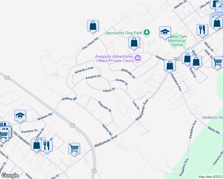 map of restaurants, bars, coffee shops, grocery stores, and more near 100 Ulana Street in Makawao
