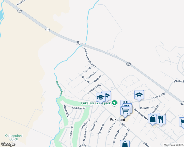 map of restaurants, bars, coffee shops, grocery stores, and more near 44 Alea Place in Makawao