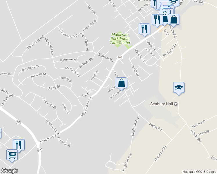 map of restaurants, bars, coffee shops, grocery stores, and more near 36 Alana Place in Makawao
