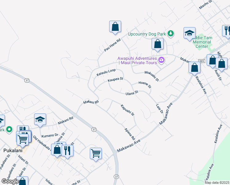 map of restaurants, bars, coffee shops, grocery stores, and more near 223 Ulana Street in Makawao