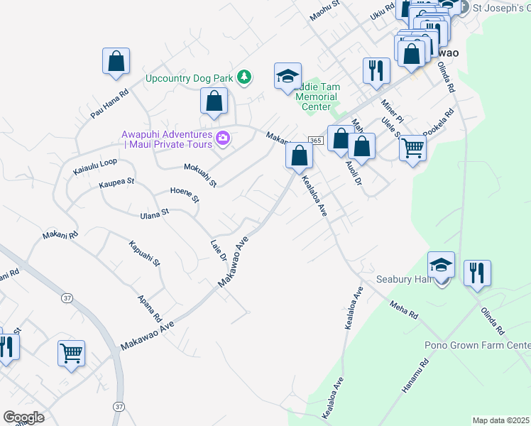 map of restaurants, bars, coffee shops, grocery stores, and more near 9 Makalani Place in Makawao