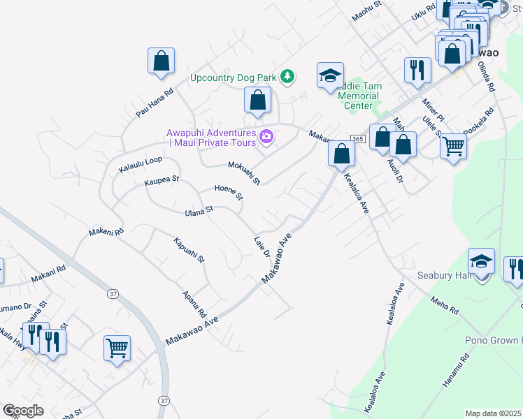 map of restaurants, bars, coffee shops, grocery stores, and more near 45 Laie Iki Place in Makawao