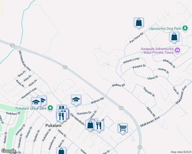 map of restaurants, bars, coffee shops, grocery stores, and more near 111 Ahuwale Place in Makawao