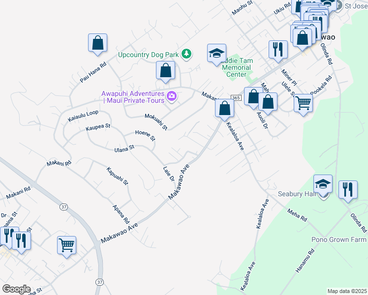 map of restaurants, bars, coffee shops, grocery stores, and more near 614 Loulu Way in Makawao