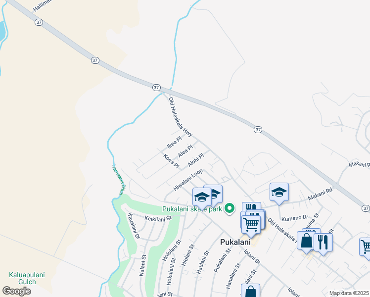 map of restaurants, bars, coffee shops, grocery stores, and more near 44 Alea Place in Makawao