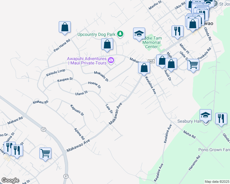 map of restaurants, bars, coffee shops, grocery stores, and more near 609 Loulu Way in Makawao