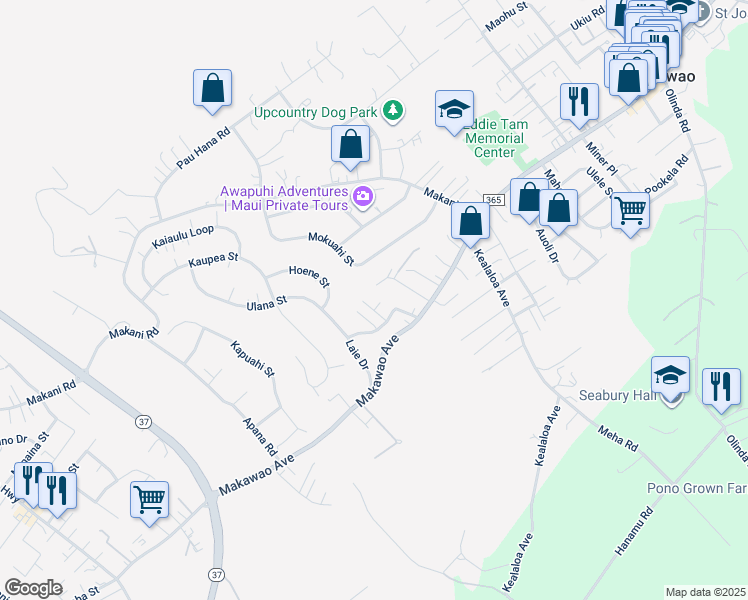 map of restaurants, bars, coffee shops, grocery stores, and more near 609 Loulu Way in Makawao