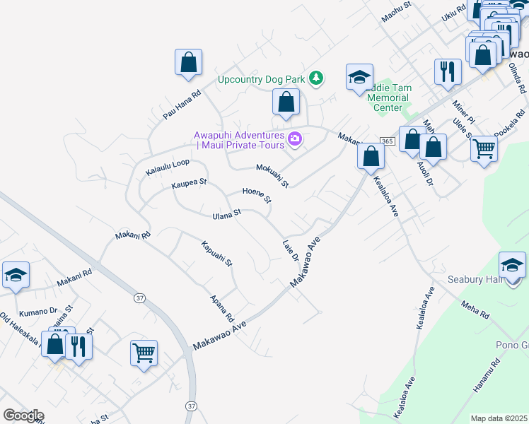 map of restaurants, bars, coffee shops, grocery stores, and more near 64 Ulana Street in Makawao