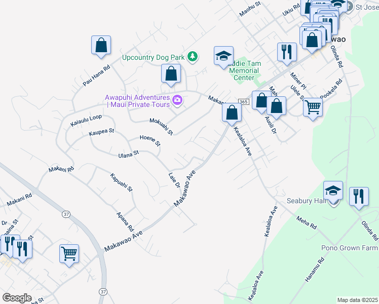 map of restaurants, bars, coffee shops, grocery stores, and more near 614 Loulu Way in Makawao