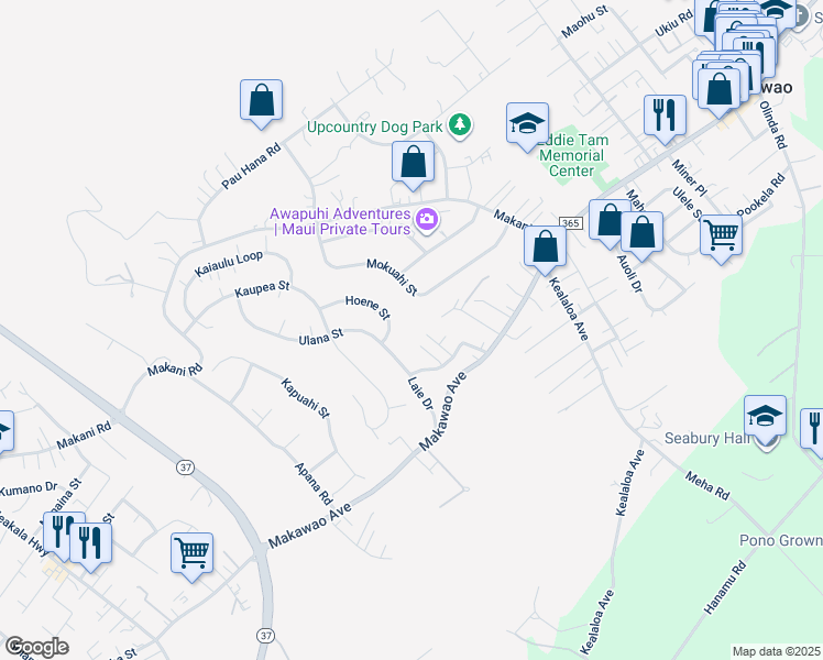 map of restaurants, bars, coffee shops, grocery stores, and more near 51 Laie Iki Place in Makawao