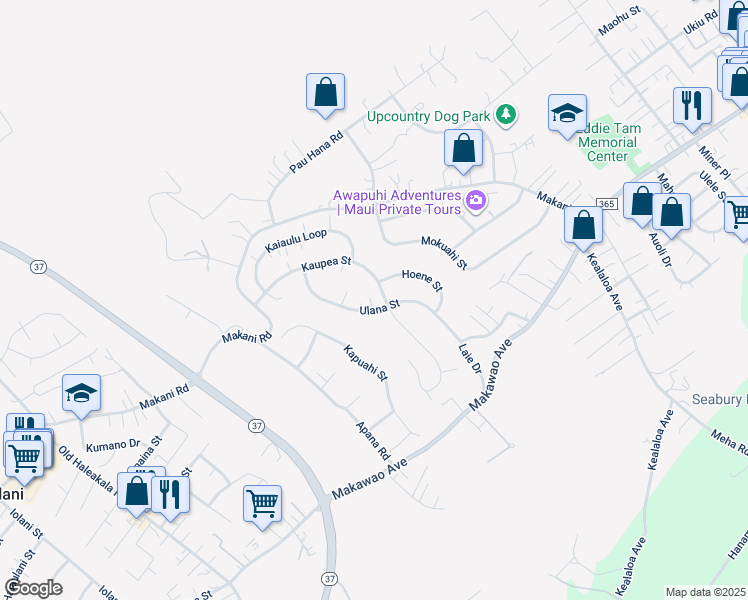 map of restaurants, bars, coffee shops, grocery stores, and more near 150 Ulana Street in Makawao