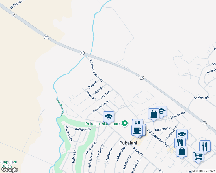 map of restaurants, bars, coffee shops, grocery stores, and more near 2868 Old Haleakala Highway in Makawao