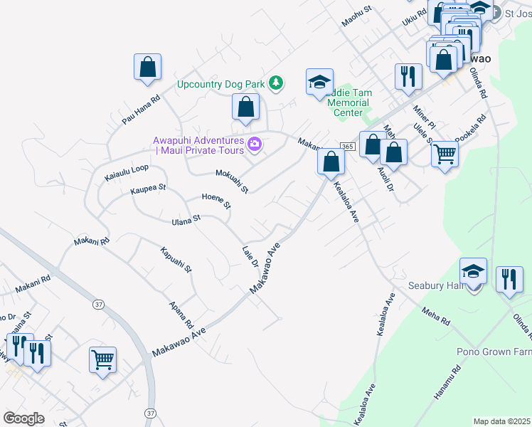 map of restaurants, bars, coffee shops, grocery stores, and more near 615 Loulu Way in Makawao