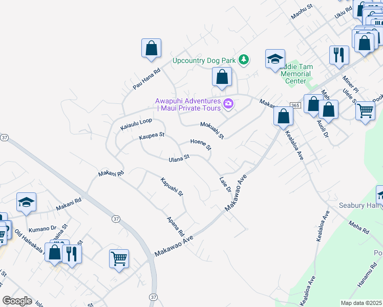map of restaurants, bars, coffee shops, grocery stores, and more near 100 Ulana Street in Makawao