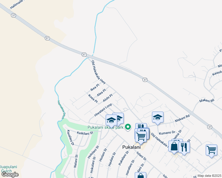 map of restaurants, bars, coffee shops, grocery stores, and more near 2868 Old Haleakala Highway in Makawao
