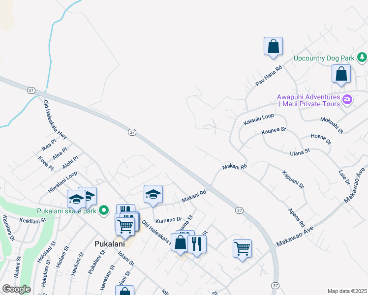 map of restaurants, bars, coffee shops, grocery stores, and more near 131 Ahuwale Place in Makawao