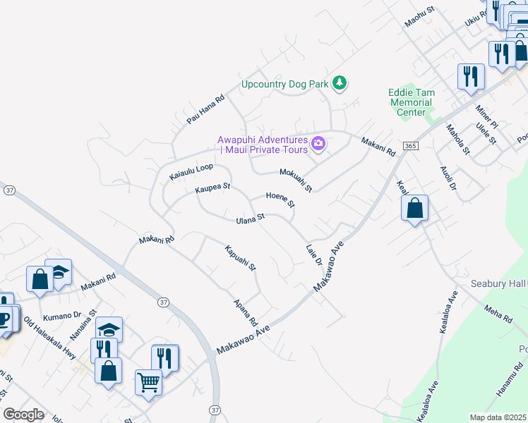 map of restaurants, bars, coffee shops, grocery stores, and more near 104 Ulana Street in Makawao
