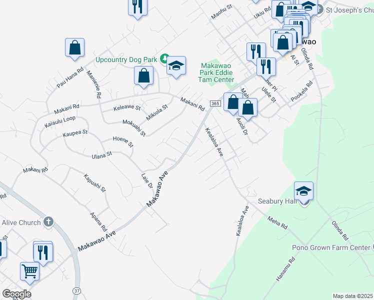 map of restaurants, bars, coffee shops, grocery stores, and more near 737 Makawao Avenue in Makawao