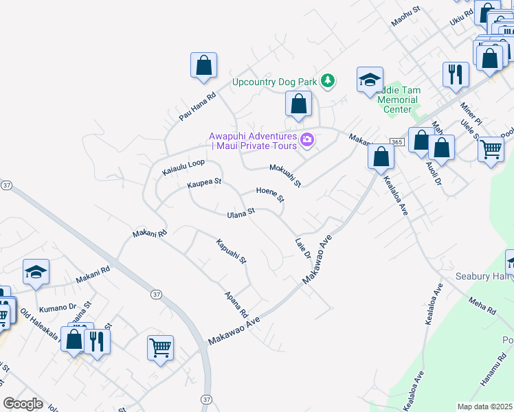 map of restaurants, bars, coffee shops, grocery stores, and more near 104 Ulana Street in Makawao