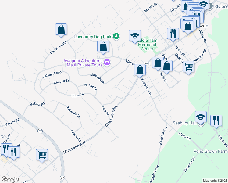 map of restaurants, bars, coffee shops, grocery stores, and more near 621 Loulu Way in Makawao