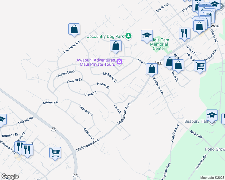 map of restaurants, bars, coffee shops, grocery stores, and more near 566 Hoene Street in Makawao
