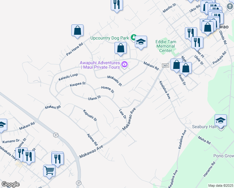 map of restaurants, bars, coffee shops, grocery stores, and more near 566 Hoene Street in Makawao