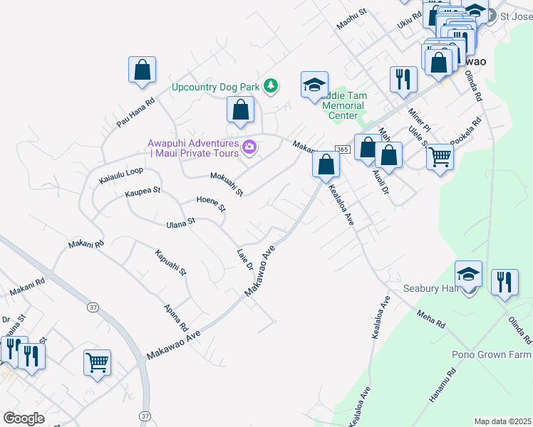 map of restaurants, bars, coffee shops, grocery stores, and more near 621 Loulu Way in Makawao