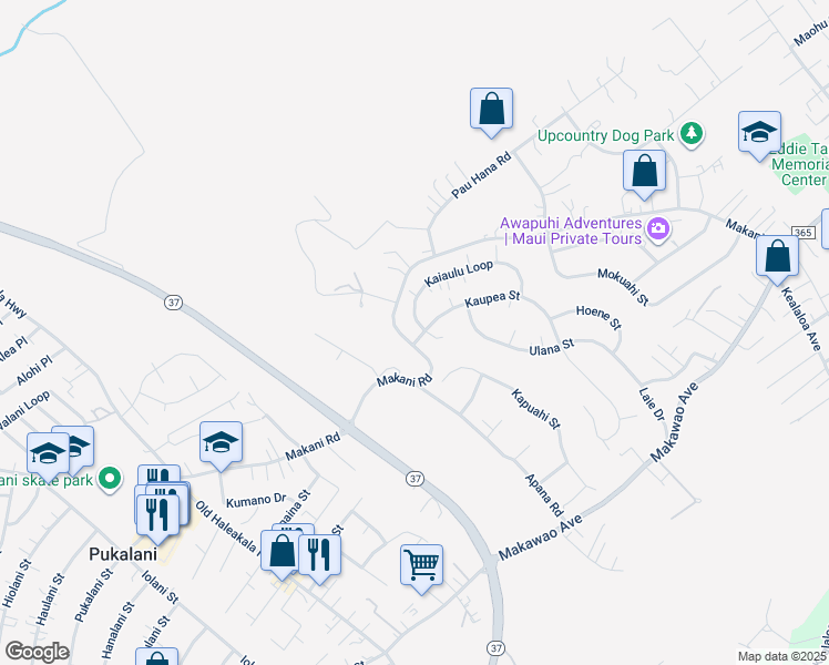 map of restaurants, bars, coffee shops, grocery stores, and more near 640 Kaiaulu Loop in Makawao