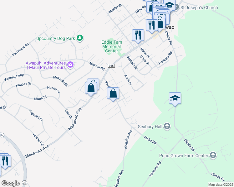 map of restaurants, bars, coffee shops, grocery stores, and more near 95 Kealaloa Avenue in Makawao